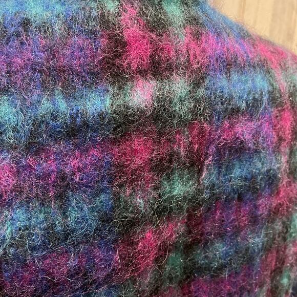 Vintage Lombardi Open Front Colorful Fuzzy Plaid Blazer Jacket Womens Medium 80s - Picture 5 of 10